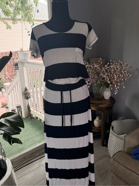 Caslon Black and White Striped Maxi Dress